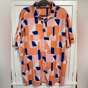 Bad Birdie Golf Polo Shirt Men’s 2XL Orange Pink Geometric Abstract Pickleball